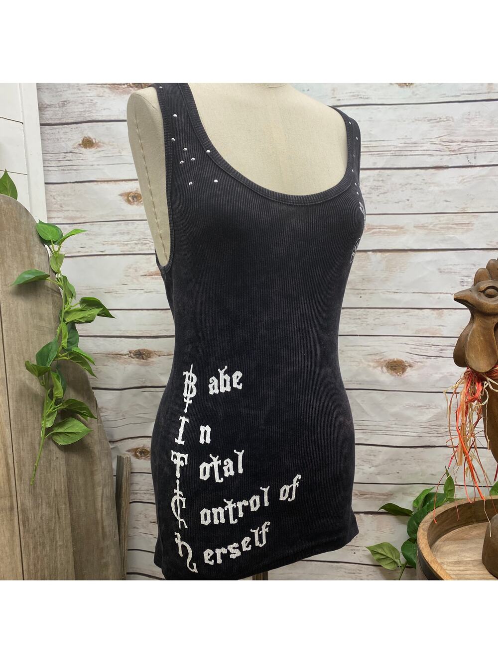 RTB Real Tough B itch In Total Control of Herself Black Graphic Bling Tank XL
